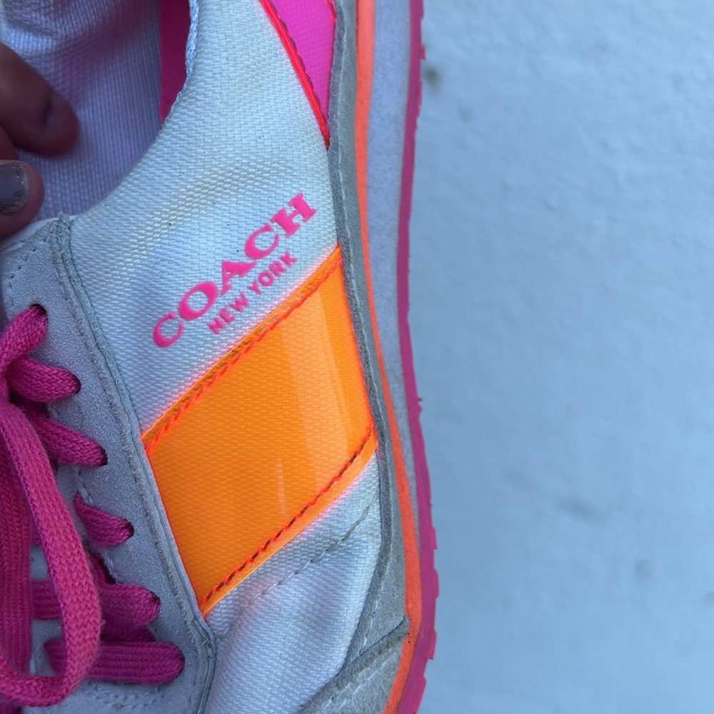 Coach Mae Canvas Sneakers, Chalk/Orange, Size 5 - Picture 3 of 7